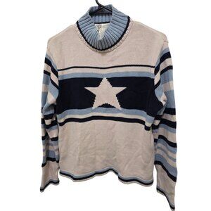 Vintage Cotton County Star Knit Sweater With Striped Pattern Turtleneck Design W